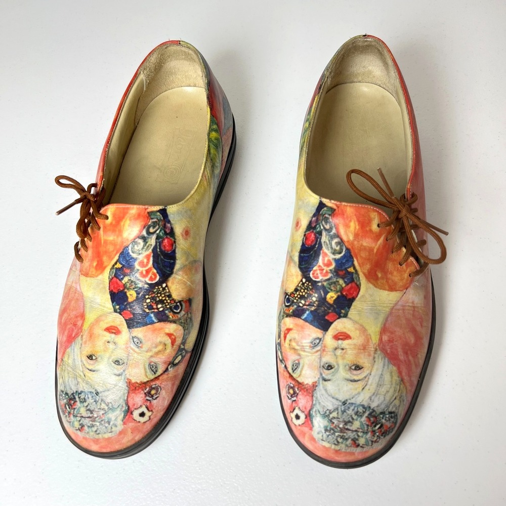 Icon Shoes Gustav Klimt Friends Side Tie Leather Flats Art Wear Womens 9.5 EU 40